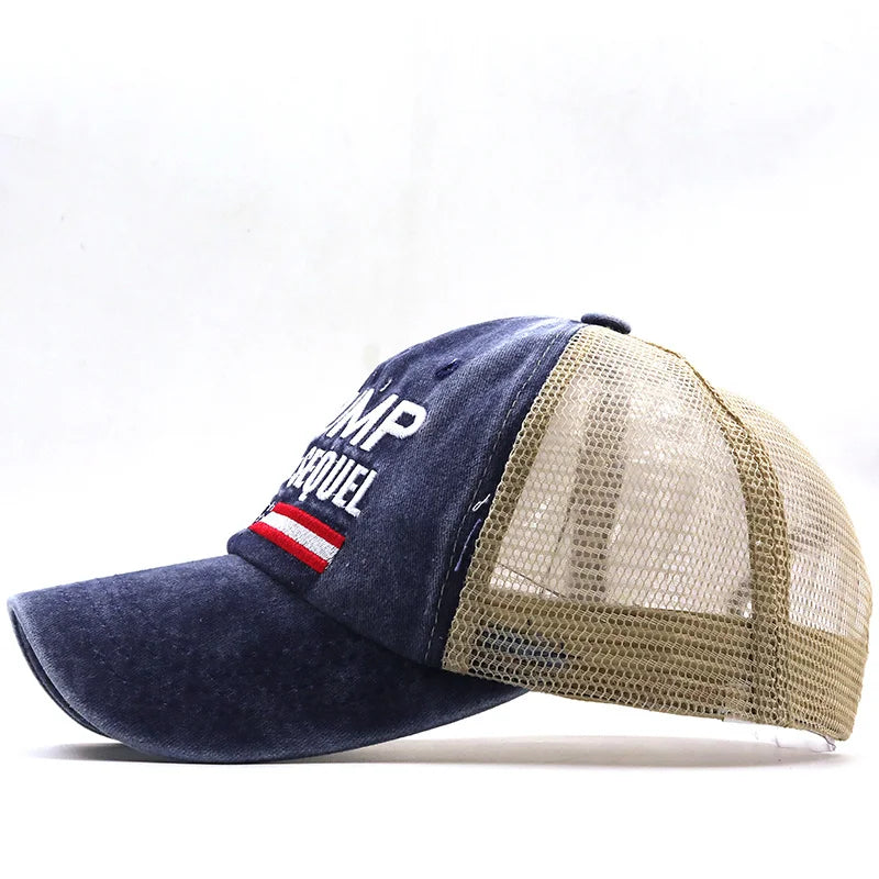 Trump 2024 Baseball Cap - Washed & Embroidered Mesh Baseball Cap