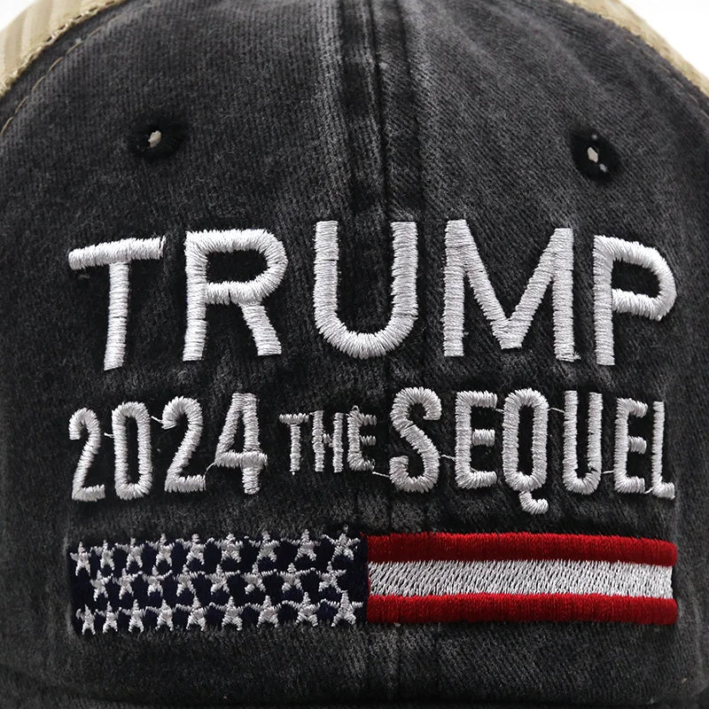 Trump 2024 Baseball Cap - Washed & Embroidered Mesh Baseball Cap